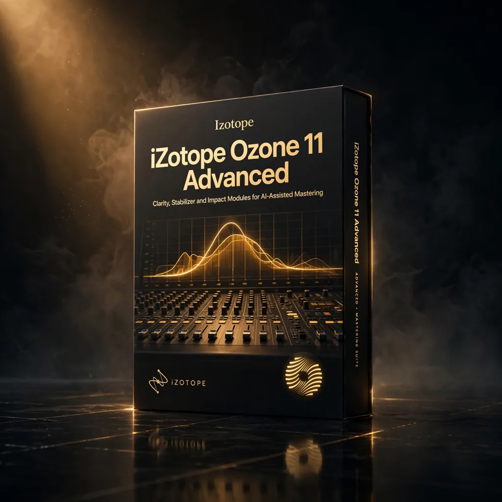 10-O11A iZotope Ozone 11 Advanced mastering suite interface with Master Assistant, Clarity, Stabilizer, Impact and Maximizer modules