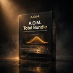 3D software box artwork for A.O.M. Total Bundle – Professional Mixing & Mastering Plugins (Mac & Windows), showing the Invisible Limiter G2 mastering collection