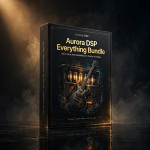 3D software box artwork for Aurora DSP Everything Bundle – Complete Guitar & Bass Plugin Collection, showing the amp modelling collection