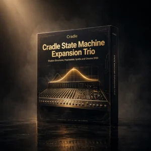 Cradle State Machine Preset Bundle – Shadow • Psychedelic • Chrome 3D software box artwork with three expansion packs