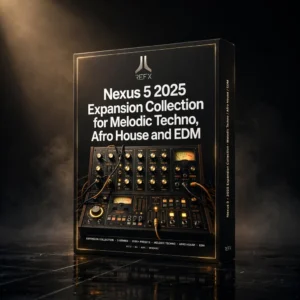 Nexus 5 Only Latest Expansions 2025 – Melodic Techno, Afro House, EDM, House & More 3D software box artwork for reFX Nexus 5