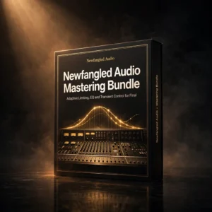 Newfangled Audio Mastering Bundle – Intelligent Mixing & Mastering Suite software box and plugin interface