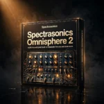 Spectrasonics Omnisphere 2 synthesizer interface with layered patches, orbital morphing and cinematic sound library browser