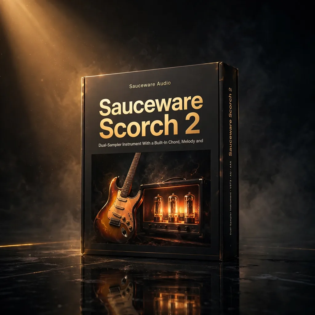 SAUCEWARE-SCORCH2 Sauceware Audio Scorch 2 sample-based synth and MIDI sequencer interface with dual sampler engines and Chaos Knob